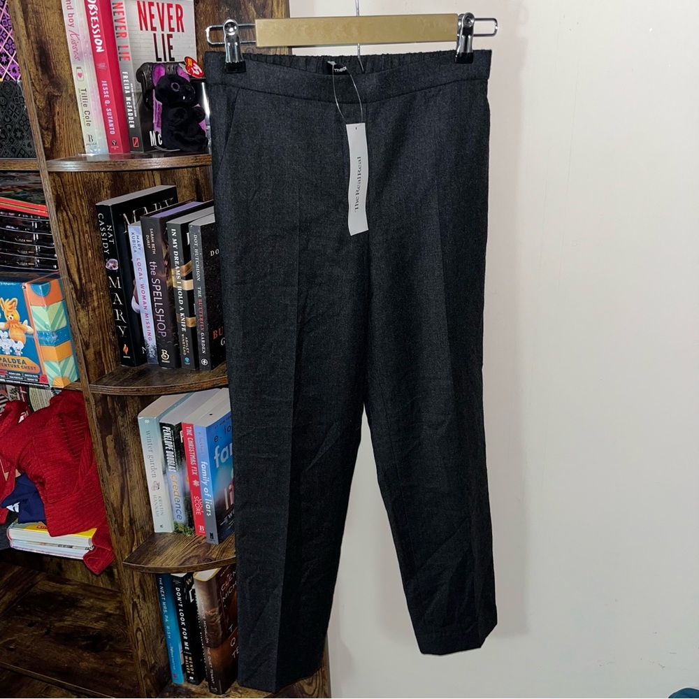 Theory Pull on Good Linen Charcoal Grey Straight Leg Pants